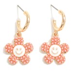 Wholesale huggie Hoop Earrings Pearl Smiling Flower Charms L