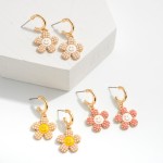 Wholesale huggie Hoop Earrings Pearl Smiling Flower Charms L