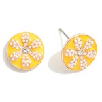 Pearl Flower Enamel Stud Earrings

- Approximately .5" Diameter