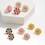 Pearl Flower Enamel Stud Earrings

- Approximately .5" Diameter