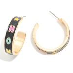 Enamel "Howdy" Hoop Earrings

- Approximately 1.25" Diameter