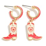 Enamel Huggie Hoop Earrings Featuring Heart Cowboy Boot Charms

- Approximately 1.5" L