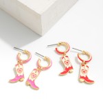 Wholesale enamel Huggie Hoop Earrings Heart Cowboy Boot Charms L