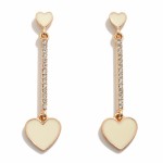 Linked Rhinestone Bar and Enamel Heart Post Drop Earrings

- Approximately 2" L