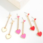 Linked Rhinestone Bar and Enamel Heart Post Drop Earrings

- Approximately 2" L