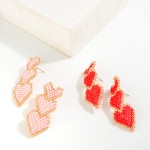 Seed Bead Heart Post Drop Earrings

- Approximately 1.5" L