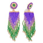 Wholesale mardi Gras Linked Seed Bead Tassel Drop Earrings L