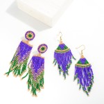 Mardi Gras Linked Seed Bead Tassel Drop Earrings

- Approximately 4" L