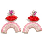 Wholesale linked Seed Bead Lips Pink Rainbow Drop Earrings L