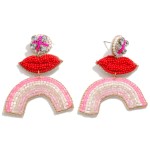 Linked Seed Bead Lips and Pink Rainbow Drop Earrings

- Approximately 2.5" L