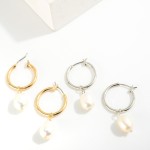 Wholesale simple Metal Hoop Earrings Pearl Charms D L