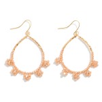 Beaded Teardrop Earrings Featuring Beaded Flower Detail 

- Approximately 1.75" L