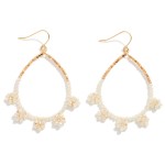 Beaded Teardrop Earrings Featuring Beaded Flower Detail 

- Approximately 1.75" L