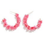 Beaded Drop Hoop Earrings Featuring 3D Flower Accents 

- Approximately 1.75" L
