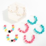 Beaded Drop Hoop Earrings Featuring 3D Flower Accents 

- Approximately 1.75" L
