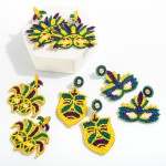 Wholesale mardi Gras Full Mask Seed Beaded Drop Earrings L