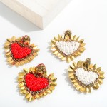 Seed Beaded Heart Drop Earrings Featuring Gold Border Detail

- Approximately 2" L