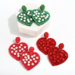 Flower Studded Seed Bead Heart Drop Earrings

- Approximately 2.5" L