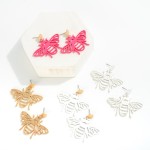 Wholesale metal Bee Drop Earring Hammered Gold Accents L