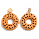 Wholesale laser Cut Geometric Sunshine Wood Drop Earrings L