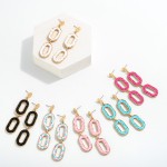 Wholesale linked Oval Drop Earrings Woven Raffia Details L