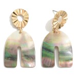 Wholesale iridescent Shell Arch Drop Earrings Gold Sunburst Details L