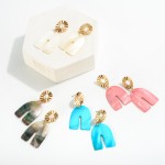 Wholesale iridescent Shell Arch Drop Earrings Gold Sunburst Details L