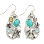 Wholesale silver Starfish Drop Earrings Glitter Mother Pearl Inlays L