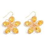 Wholesale gold Metal Flower Drop Earring Rhinestone Accent L