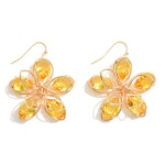 Gold Tone Metal Flower Drop Earring With Rhinestone Accent

- Approximately 1.5" L