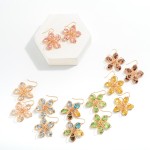 Wholesale gold Metal Flower Drop Earring Rhinestone Accent L
