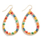 Wholesale gold Teardrop Earrings Wood Faceted Beaded Details L