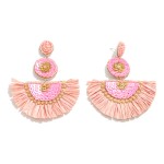 Wholesale long Raffia Fan Drop Earrings Seed Bead Sequin Accents L