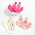 Wholesale long Raffia Fan Drop Earrings Seed Bead Sequin Accents L