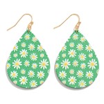 Wholesale wood Teardrop Earrings Daisy Flower Print L