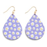 Wholesale wood Teardrop Earrings Daisy Flower Print L