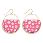 Wholesale circular Metal Drop Earring Flower Print L