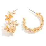 Wholesale metal Drop Hoop Earrings Multi Enamel Flowers L