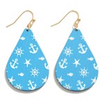 Wholesale wood Teardrop Earrings Anchor Print L