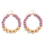 Circular Wood Beaded Drop Earrings Featuring Gold Disco Beads

- Approximately 2" L