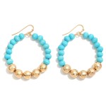 Circular Wood Beaded Drop Earrings Featuring Gold Disco Beads

- Approximately 2" L