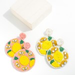 Seed Bead Lemon Drop Earrings With Rhinestone Accents

- Approximately 3" L