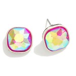 Wholesale cushion Cut Rhinestone Stud Earrings W