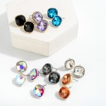 Wholesale cushion Cut Rhinestone Stud Earrings W