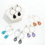 Wire Loop Drop Earrings Featuring Linked Pear Cut Rhinestone Charms

- Approximately 2.75" L