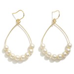 Wholesale dainty Teardrop Metal Earrings Pearl Beaded Accent L Handmade Korea K