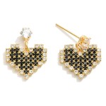 Cubic Zirconia Studded Heart Drop Earrings 

- Approximately 0.75" L
- 14K Gold Dipped 
- Handmade In Korea 