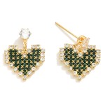 Cubic Zirconia Studded Heart Drop Earrings 

- Approximately 0.75" L
- 14K Gold Dipped 
- Handmade In Korea 