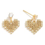 Cubic Zirconia Studded Heart Drop Earrings 

- Approximately 0.75" L
- 14K Gold Dipped 
- Handmade In Korea 