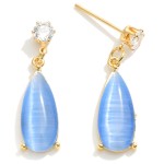 Gold Dipped Cubic Zirconia Drop Earrings Featuring Teardrop Stone

- Approximately 1" L
- 14K Gold Dipped 
- Handmade In Korea 